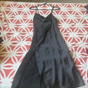 Zara Black Satin Midi Slip Dress